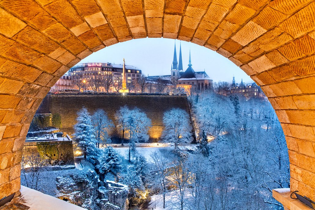 luxembourrg by nightin the snow winter